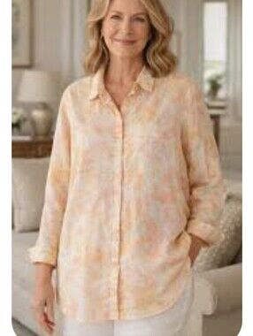J. Jill Linen Orange and Cream Floral Shirt